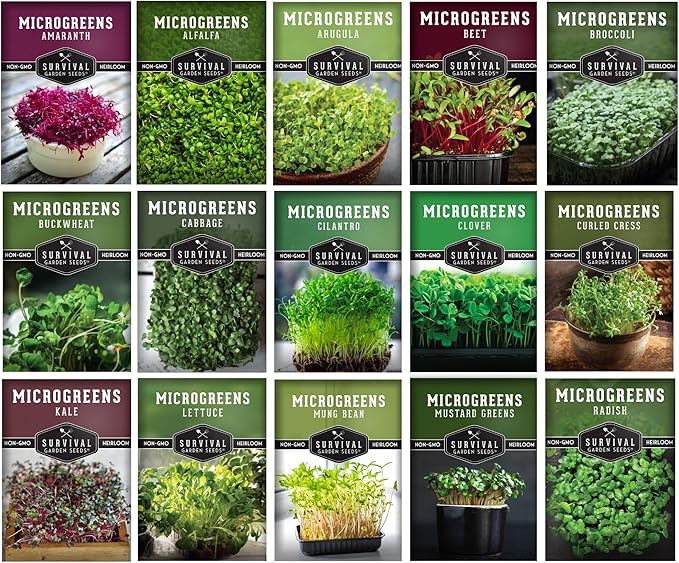 Microgreens Seeds Variety Pack – 15 Heirloom Varieties for Indoor Sprouting &amp Countertop Growing – Broccoli Radish Kale Arugula &amp More – High Germination Non-GMO – Survival Garden Seeds