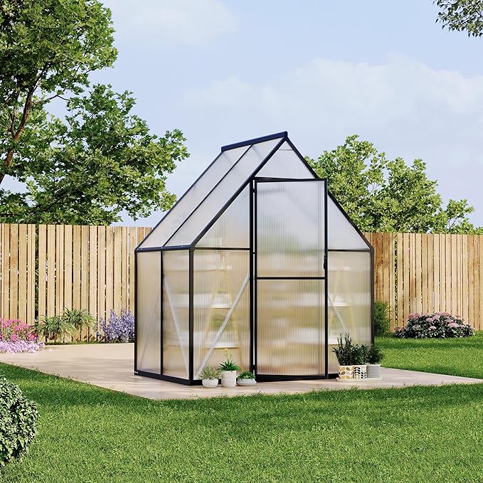 6X4 ft Polycarbonate Greenhouse with Aluminum Frame Polycarbonate Greenhouse for Outdoors Greenhouses with Ventilation and Rain Gutter Aluminum Large Walk-in Greenhouses for Outside