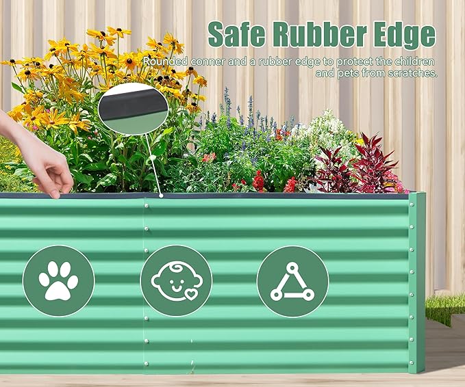 8x4x2 ft Galvanized Raised Garden Bed Outdoor Planter GBoxes Large Metal Planter Box for Gardening Vegetables Fruits FlowersGreen