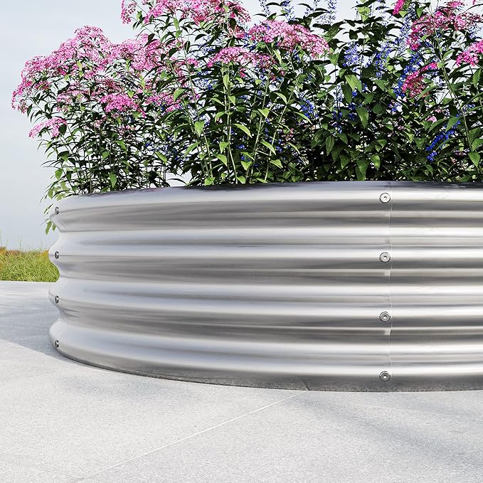 47.24 * 11.4 Tall Round Raised Garedn BedMetal Raised Beds for Vegetables Outdoor Garden Raised Planter Box Backyard Patio Planter Raised Beds for Flowers Herbs Fruits Silver