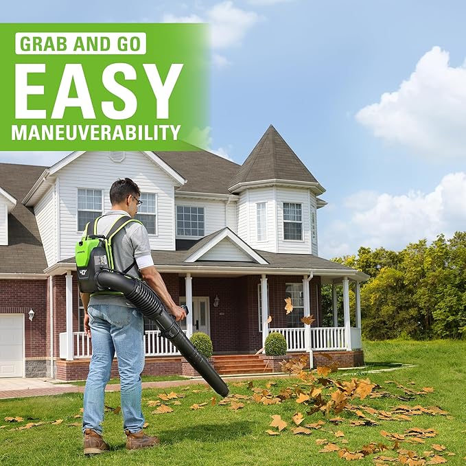 Greenworks 40V (165 MPH / 660 CFM / 75+ Compatible Tools) Cordless Brushless Backpack Leaf Blower 8.0Ah Battery and Charger Included Green