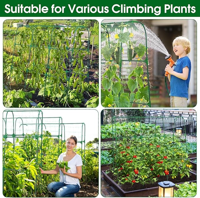 Garden Trellis for Climbing Plants Outdoor Cucumber Trellis for Raised Bed Garden Arch Trellis Support for Cucumbers Tomatoes Beans Peas 50x48 inch Metal Trellis with Netting Green