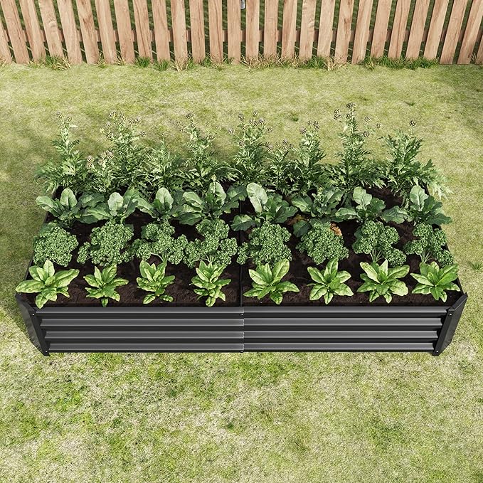 Raised Garden Bed Kit Metal Outdoor Planter Box with Open Bottom for Vegetables Herbs and Flowers – Rust-Proof Easy Assembly 3 Sizes &amp 3 Colors Available (Black 6×3×1ft)