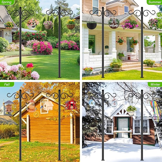 Double Shepherds Hooks for Outdoor3 Pack 90 Inch Bird Feeder Pole with 5 Prongs BaseHeavy Duty Shepherds HookSuitable for Garden in Hanging Flower BasketLanternBird Nests (3 Pack 90 inch)