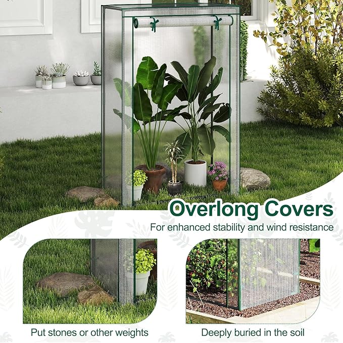 Giantex Portable Mini Greenhouse Heavy Duty PE Cover Elector-Coating Metal Frame Waterproof Sun-Protective Tomato Green House with Roll-Up Zippered Door Indoor Outdoor Clear 39 x 20 x 59