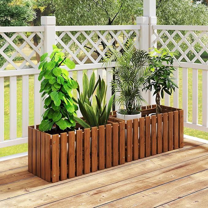 HAPPYGRILL Slat Style Planter Box Wood Raised Garden Bed for Flower Vegetable Rectangular Plant Container for Flowerpot Potted Plant Indoor Outdoor Flower Box for Patio Porch Yard Balcony (1)