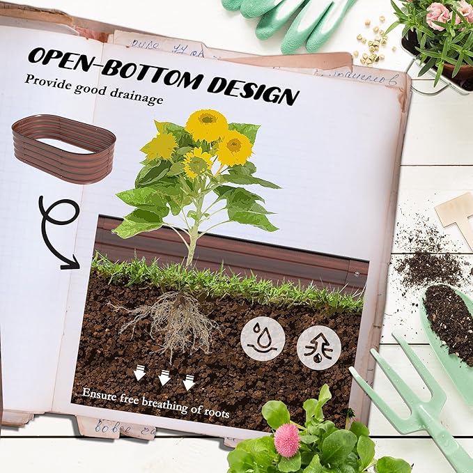 3.5' x 2' x 1' Galvanized Raised Garden Bed Kit Outdoor Metal Elevated Planter Box with Safety Edging Easy DIY Stock Tank for Growing Flowers Herbs Vegetables Brown