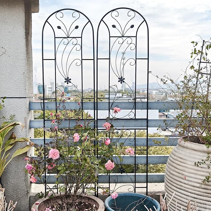 86.7 x 19.7 Metal Garden Trellis 2/4 Pack for Climbing Plants Outdoor Flower Support Plant Support for Vines Roses Garden Screen Practical(4 Pack)