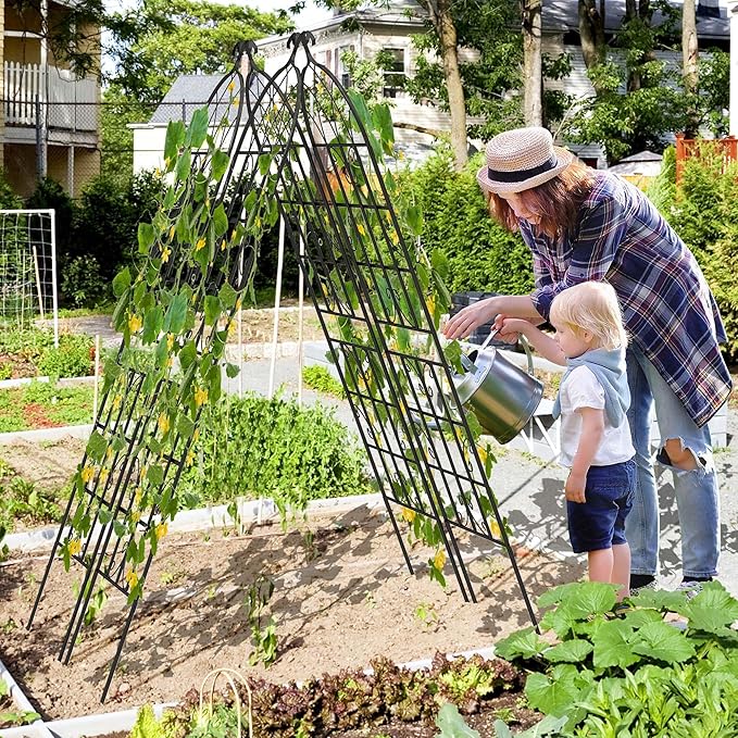 YOBAZAN 2 Pack 71x20in Garden Trellis Black Metal Coating Rustproof Easy to Install + Perfect for Supporting Climbing Plants Outdoor Roses Vines Flowers and Vegetables