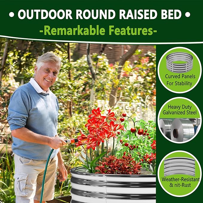 3PCS 2x2x1FT Galvanized Raised Garden Bed KitVegetable Boxes-Round Metal Flower BoxLarge Planter Raised Beds Outdoor Garden for PlantingFruitHerb-Silver