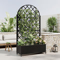 Raised Garden Bed with Trellis Metal Planter Box with Privacy Screen and Drainage Holes Planter Boxes Outdoor with 4 Wheels for Climbing Plants Vegetables Vines (Round)