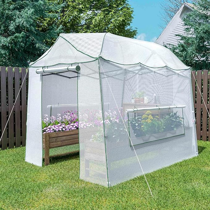 8.5 x 7 x 7 FT Walk-in Greenhouse Portable Pop-up Greenhouse for Indoor Outdoor Plant Garden Green House with Zippered Doors Screen Windows Heavy Duty Frame and Durable PE Cover