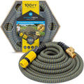 HydroTech 100 ft Expandable Garden Hose with Patented Force Control Technology - 5/8 No-Kink Flexibility Lightweight Hose for Lawn Garden Car Washing Deck and Patio Cleaning