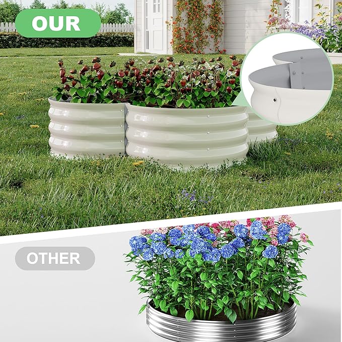 GarveeLife 2-Pack Galvanized Raised Garden Bed – Rust-Resistant Petal-Shaped Outdoor Planter Box with Open Base for Herbs Veggies &amp Flowers Ground-Connected Design for Deep Root GrowthBeige
