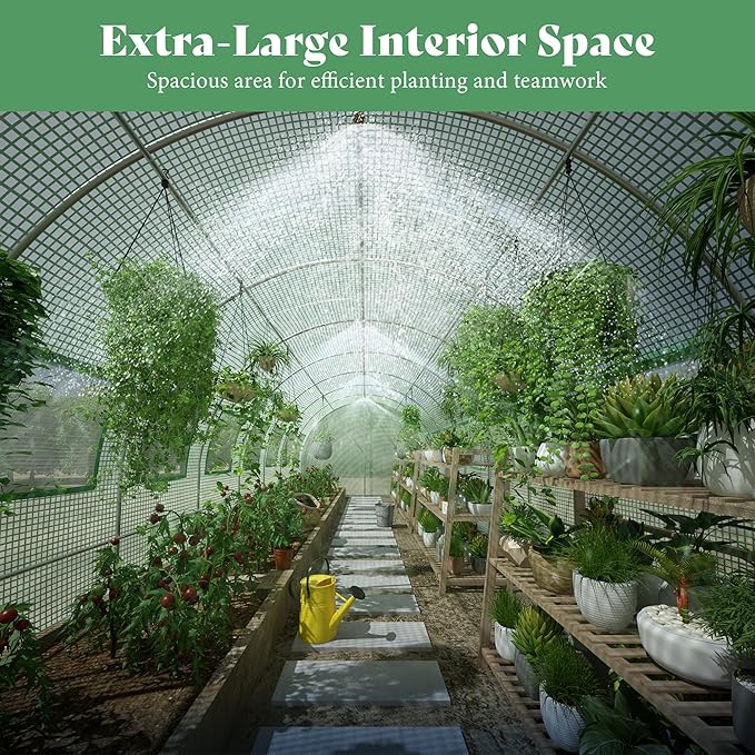 AMERLIFE 30×10 FT Tunnel Greenhouse with Built-in Sprinkler System Walk-in Greenhouse for Backyard Gardening Heavy Duty Galvanized Steel Frame &amp Waterproof PE Cover Green