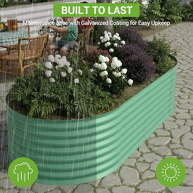 Galvanized Raised Garden Bed – 8x4x2 ft Metal Planter Box for Vegetables &amp Flowers Rust-Resistant Outdoor Gardening Easy Assembly Garden Box (Green)