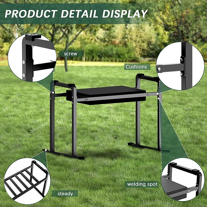 Garden Kneelers Seat Stable and Save Anti-Tipping Design 10.2 Wider Garden Kneeler and Seat with Handle Heavy Duty Gardening Stool for Seniors Gardening Weeding Bench for Gardeners Parents - Black