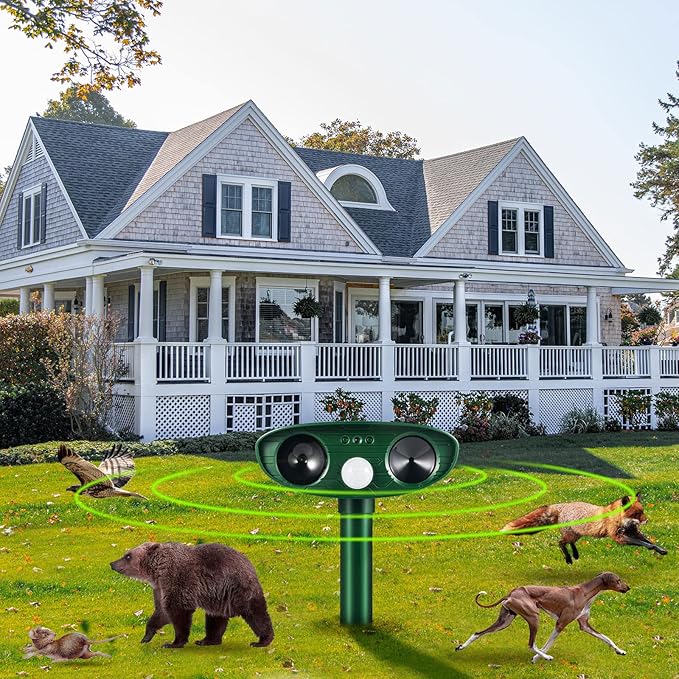 4 Pack Deer Repellent Solar Ultrasonic Animal Repeller Outdoor Racoon Squirrel Fortress Pro Waterproof Animal Deterrent Devices CatDogSkunkRabbitCoyote Deterrent for Yard Garden Farm