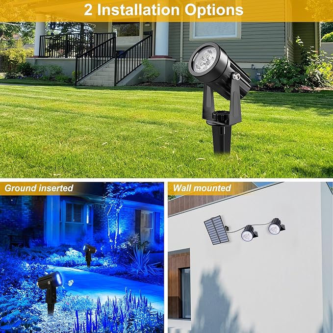 3 Pack Solar Spot Lights Outdoor Solar Landscape Spotlights IP65 Waterproof 9.8ft CableAuto On/Off Outdoor Wall Lights for Garden Yard Driveway Porch Walkway Pool (6000K White+Blue)
