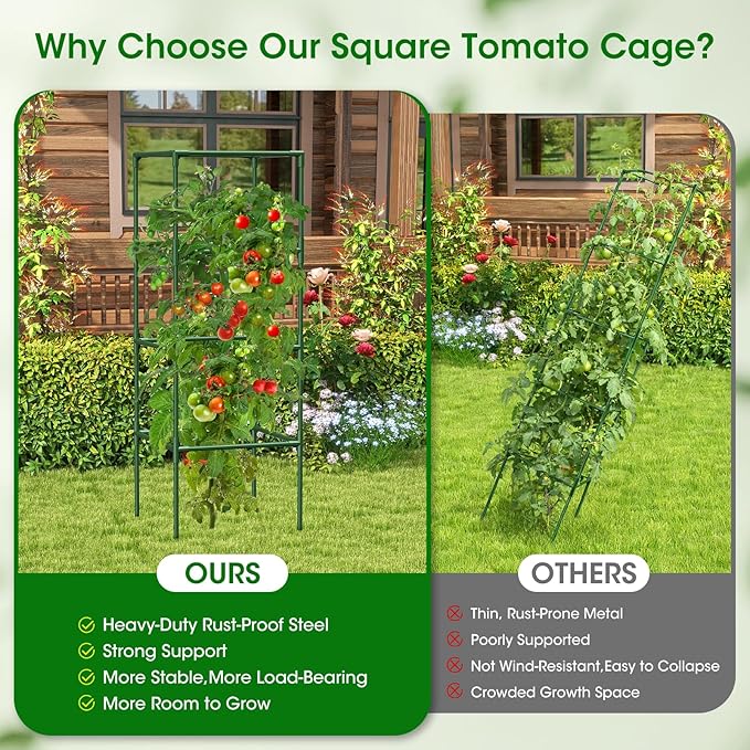 6 Pack Tomato Cages 41.7 H Square Tomato Plant Stakes Support Cages Trellis for Garden Climbing Vegetables Flowers FruitsExtra Bold
