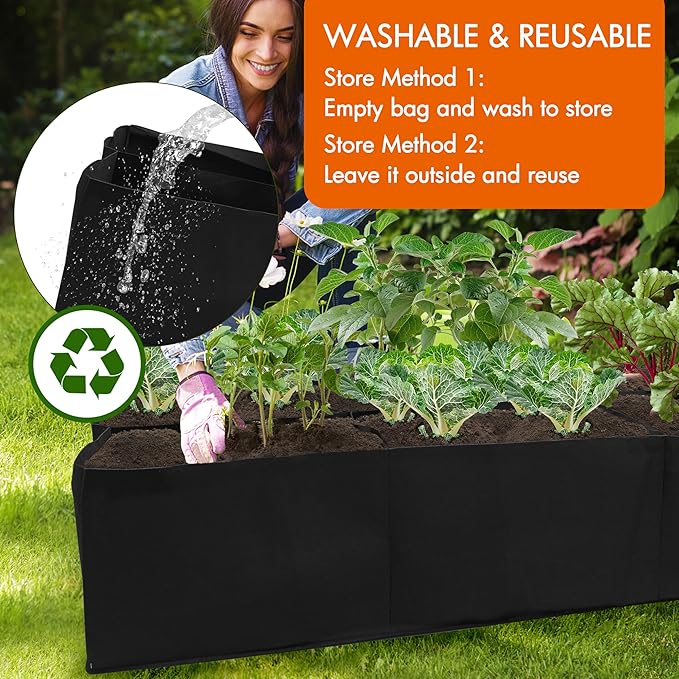 Gardzen 2 Pack Fabric Raised Garden Beds 2x4x1 FT - 8 Grids Grow Bed for Square Foot Gardening Planting Box for Vegetables Herbs Flowers
