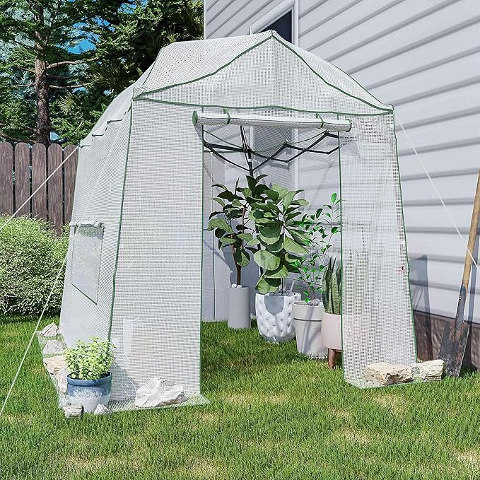 8.5 x 7 x 7 FT Walk-in Greenhouse Portable Pop-up Greenhouse for Indoor Outdoor Plant Garden Green House with Zippered Doors Screen Windows Heavy Duty Frame and Durable PE Cover