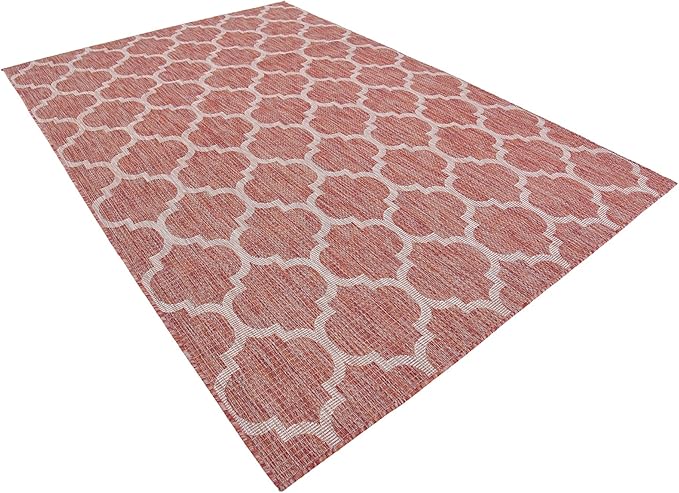 Unique Loom Outdoor Trellis Collection Area Rug (6' 1 x 9' Rectangle Rust Red/ Ivory)