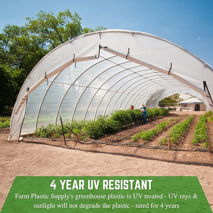 Farm Plastic Supply - Clear Greenhouse Plastic Sheeting - 6 mil - (10' x 60') - 4 Year UV Resistant Polyethylene Greenhouse Film Hoop House Green House Cover for Gardening Farming Agriculture