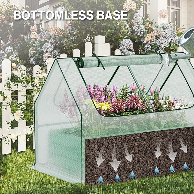 Aoodor Raised Garden Bed Kit 4x2x1 FT Galvanized Planter Box with PE Cover Screen Windows for Gardening White