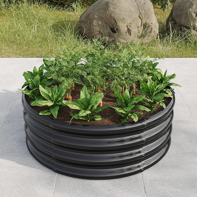 32.08*11.4 Tall Round Raised Garedn BedMetal Raised Beds for Vegetables Outdoor GRaised Planter Box Backyard Patio Planter Raised Beds for Flowers Herbs Fruits Black