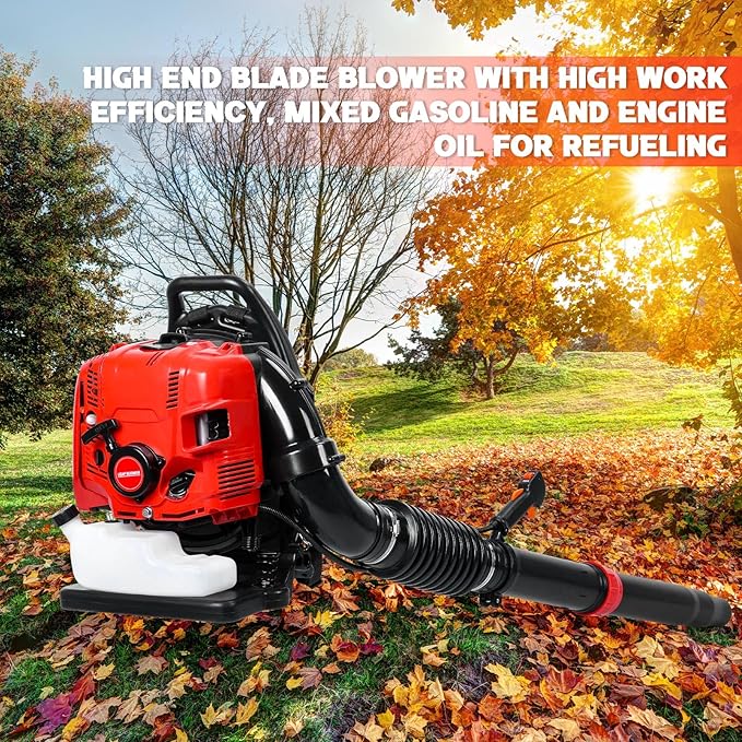 75.6CC Backpack Leaf Blower Gas Powered 4-Stroke Snow Blower 900 CFM 210 MPH with Cruise Control for Lawn Care Yard Debris &amp Snow Removal (Red)