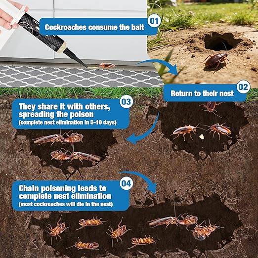 4 Tubes Cockroach Gel Bait for Home Indoor Outdoor Powerful Roach Repellent Bait Trap Infestation Solution Ready to Use Kitchen Bathroom Basement &amp Hidden Areas Pest Repellent