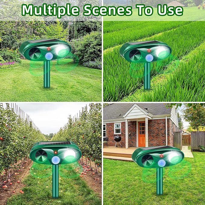 2026 New Solar Ultrasonic Animal Repeller Outdoor Deer Repellent Devices with Motion Sensor &amp Flashing LightAnimal Deterrent Devices for Cat Squirrel Raccoon Dog Rabbit Skunk for Yard Garden4 Pa