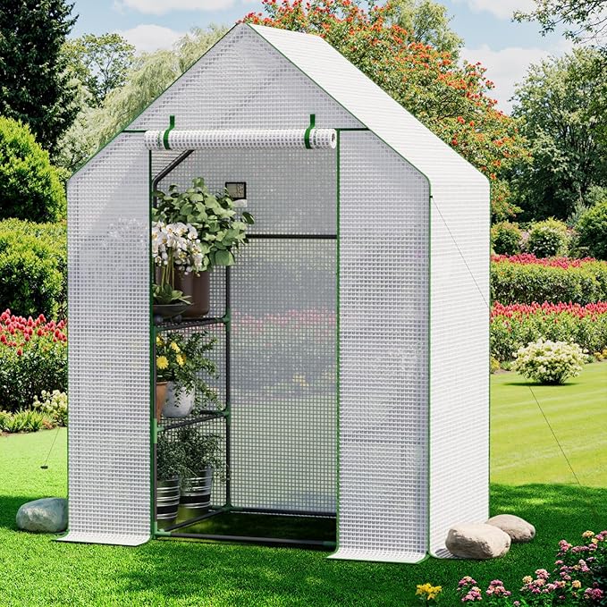 Greenhouse for Outdoors Small Greenhouse Walk-in Greenhouses with 3 Tiers 4 Shelves PE Cover Heavy Duty Plant Greenhouses for Garden and Backyard