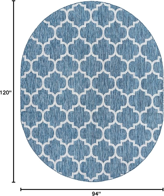 Unique Loom Outdoor Trellis Collection Area Rug - Trellis (Oval 7' 10 x 10' 0 Navy Blue/ Ivory)