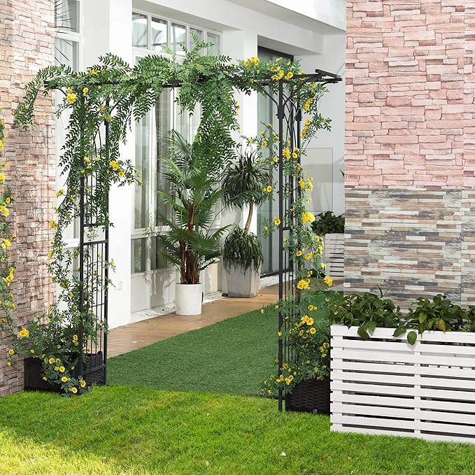 82'' Decorative Metal Garden Trellis Arch with Durable Steel Tubing &amp Elegant Scrollwork Perfect for Weddings Outdoor Events Garden Decor