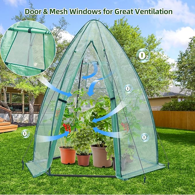 Portable Plant Protector from Animals Ohuhu Greenhouse for Outsides with Durable PE Cover Heavy Duty Green House with Zippered Door Mesh Window for Vegetables Flowers Fruits Herbs 63x54x71 Inch