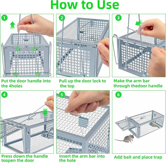Humane Rat Traps 2-Pack No Kill Small Animal Cage Trap Live Mouse Trap Cage Catch and Release Trampa para Ratones Chipmunk Rodent Trap that Work for Indoor and Outdoor - 10.6 L x 5.5 W x 4.7 H