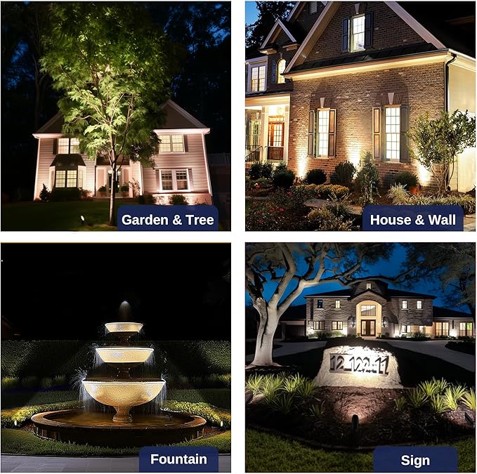 Gardenreet Brass Spot Light Low Voltage - Outdoor Landscape Spotlights 12V Landscaping LED Uplights Hard-Wired All Weather Black for Backyard Lawn with Cold White Changeable Bulbs (8 Pack)