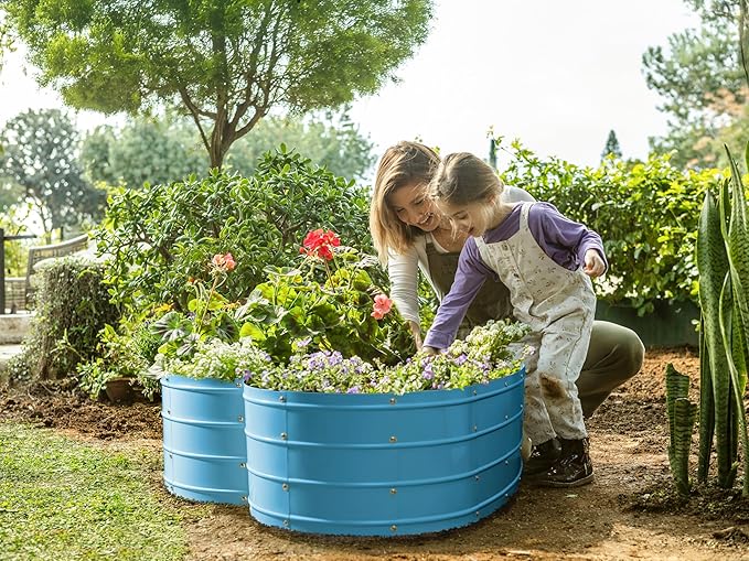 Plant &amp Plot Galvanized Raised Garden Beds Outdoor // Planter Raised Beds for Gardening Vegetables Flowers // Large Metal Garden Box (Teal) // Patent Pending Tool-Free Assembly