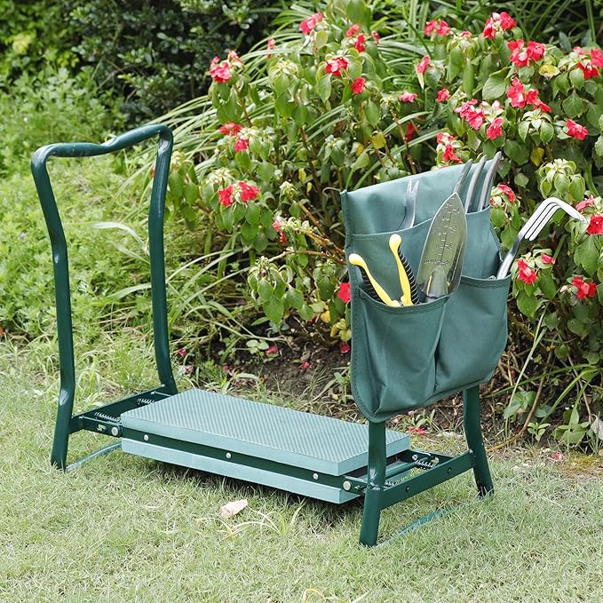 LEMY Garden Kneeler Seat Set of 2 Multiuse Portable Garden Bench Garden Stools Foldable Stool with Tool Bag Pouch EVA Foam Pad