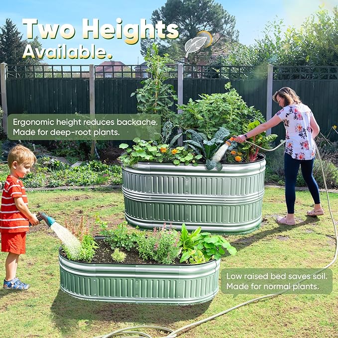 KING BIRD Raised Garden Bed Kit 2025 Upgraded Modular DIY Galvanized Planter Garden Box Outdoor for Gardening Vegetables Flowers Elegant Roman Column Design 47x24x24 in Silver