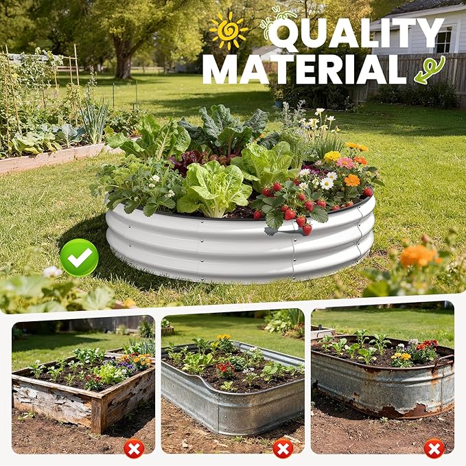Galvanized Raised Garden Bed 4×4×1 FT Round Metal Raised Garden Bed Outdoor Planter Box with Open Bottom Rust-Resistant Steel Garden Bed for Vegetables Herbs Flowers Easy Assembly