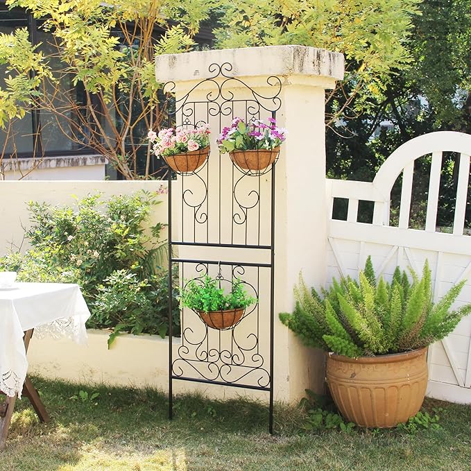 1 Pack 70.8 H x 24.5 W Garden Trellis for Climbing Plants Outdoor Metal Rustproof Roses Trellis Potted Vines Vegetables Flowers Wire Lattices for Ivy Cucumbers Clematis Black
