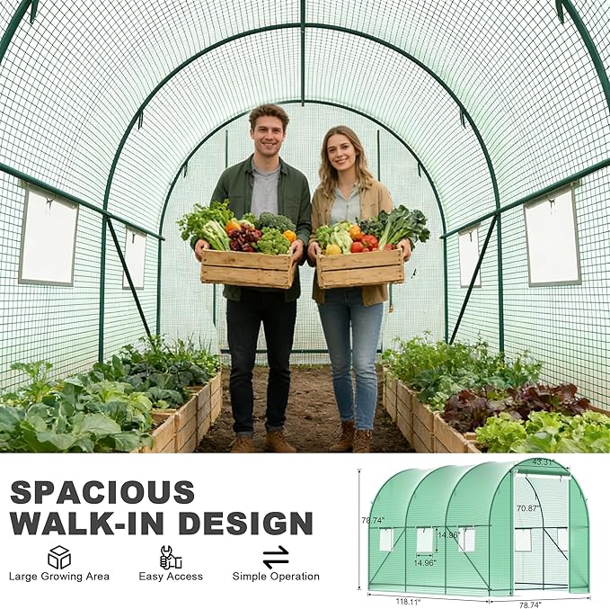 Greenhouses for Outdoors Walk-in Green Houses for Outside Heavy Duty Large Greenhouse with 6 Ventilated Screen Windows &amp Roll-up Door &amp Reinforced Frame (10×7×7 FT Without Irrigation System)