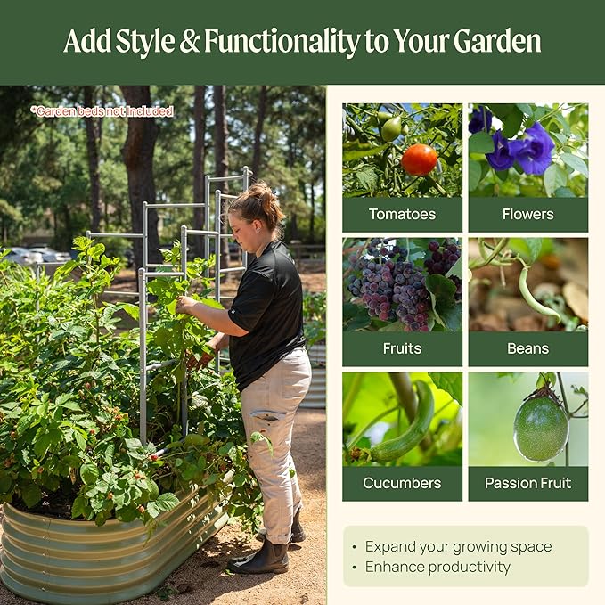 Vego garden Modular Wall Trellis System Triple Section 3.5' Long for 2.0' x 3.5' (Kids Bed) or 3.5' x 3.5' (4 in 1) Garden Beds