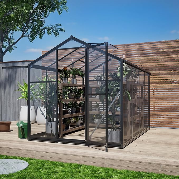 6.2x8.3FT Greenhouse for OutdoorsPolycarbonate Heavy Duty Greenhouse Large Winter Proof Walk-in Green House Aluminum Frame greenhouses for Outdoors Heavy DutyBlack