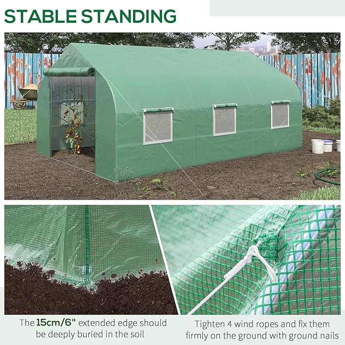 11.5' x 10' Walk-in Greenhouse for Outdoor Use – Heavy Duty Galvanized Steel Frame PE Cover with UV Protection Zippered Mesh Door &amp 6 Ventilation Windows