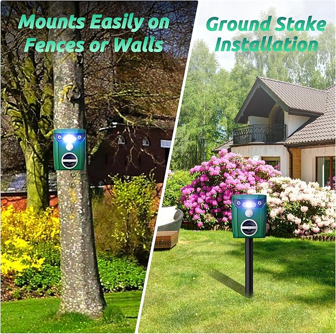 Solar Ultrasonic Animal Repeller Deer Repellent Devices with LED Strober Light &amp Motion Sensor Waterproof Cat Deterrent Repels Deer Dog Raccoon Squirrel Skunk RabbitRepellent for Yard