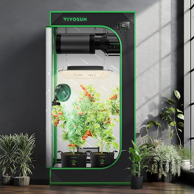 VIVOSUN S224 2x2 Grow Tent 24x24x48 High Reflective Mylar with Observation Window and Floor Tray for Hydroponics Indoor Plant for VS1000